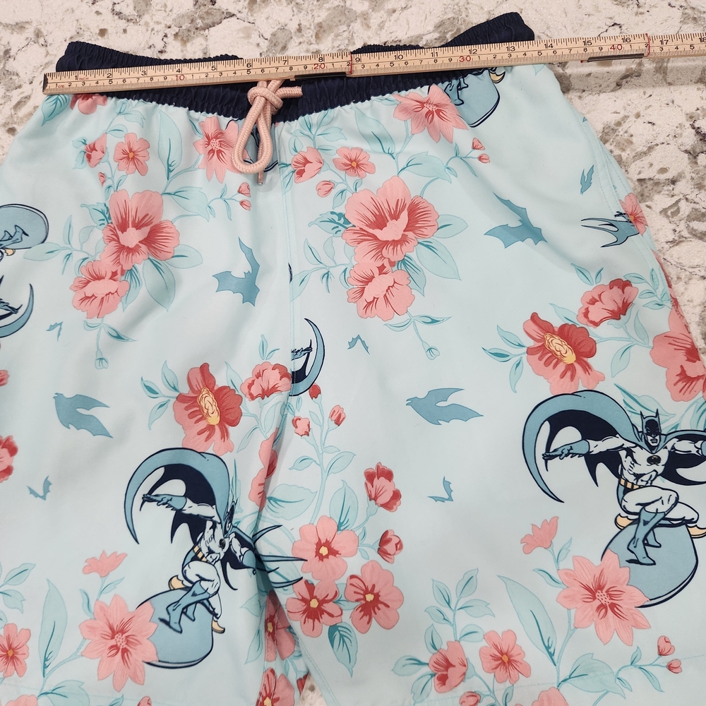 Batman Mens Light Blue Floral Swim Trunks with Drawstring Waistband Sz Small - Picture 7 of 11